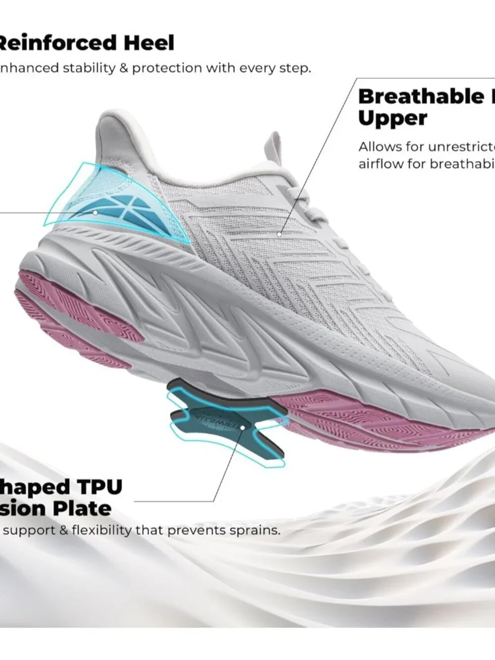Women's Grey Purple Slip On Walking Shoes Running Comfortable Breathable Sneaker